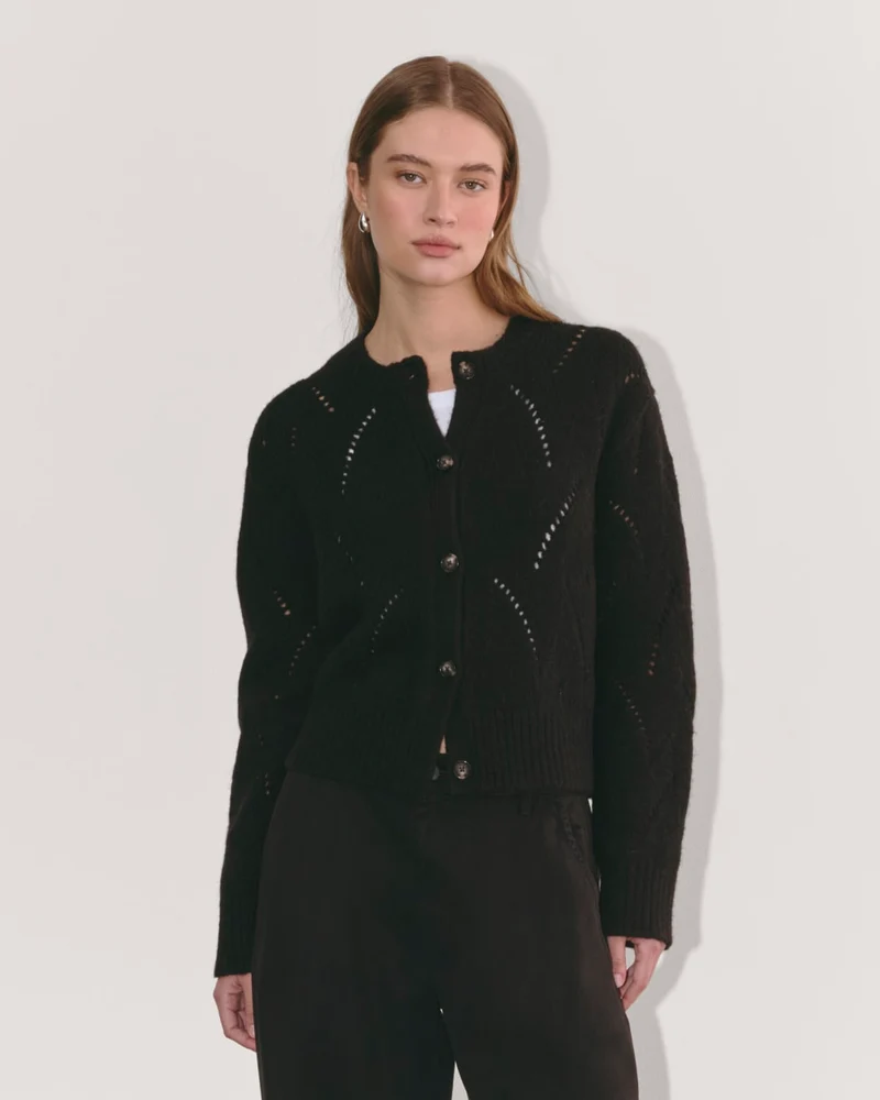The Pointelle Cardigan in Cloud | Black