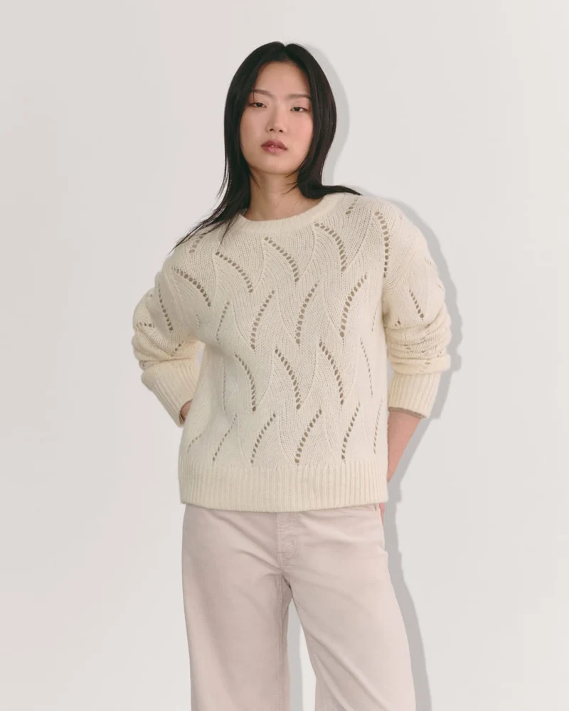 The Pointelle Sweater in Cloud | Bone