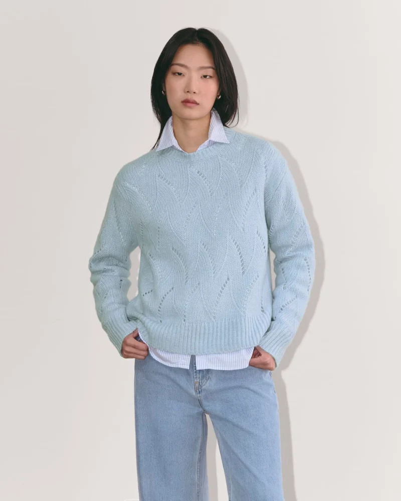 The Pointelle Sweater in Cloud | Chambray Blue
