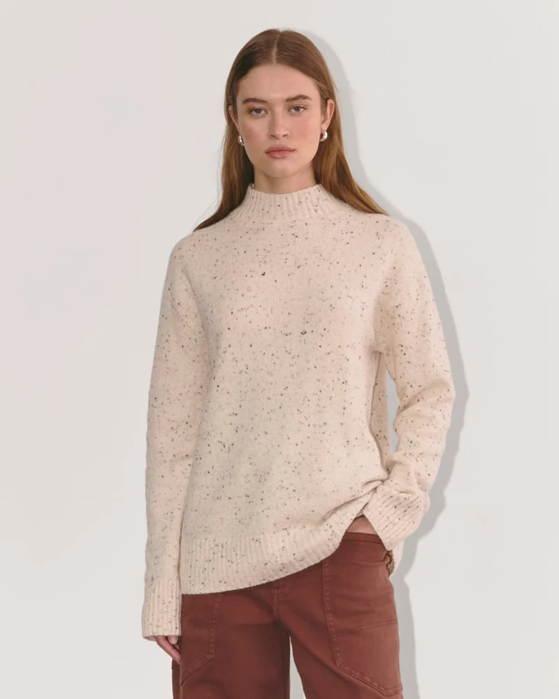 The Mockneck Sweater in Plush Cotton | Cream Confetti