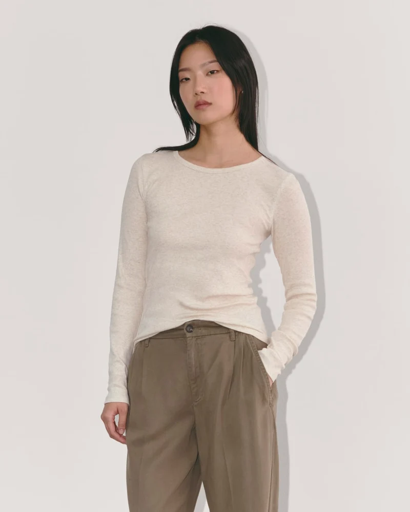 The Luxe Rib Long-Sleeve Crew | Heathered Oat
