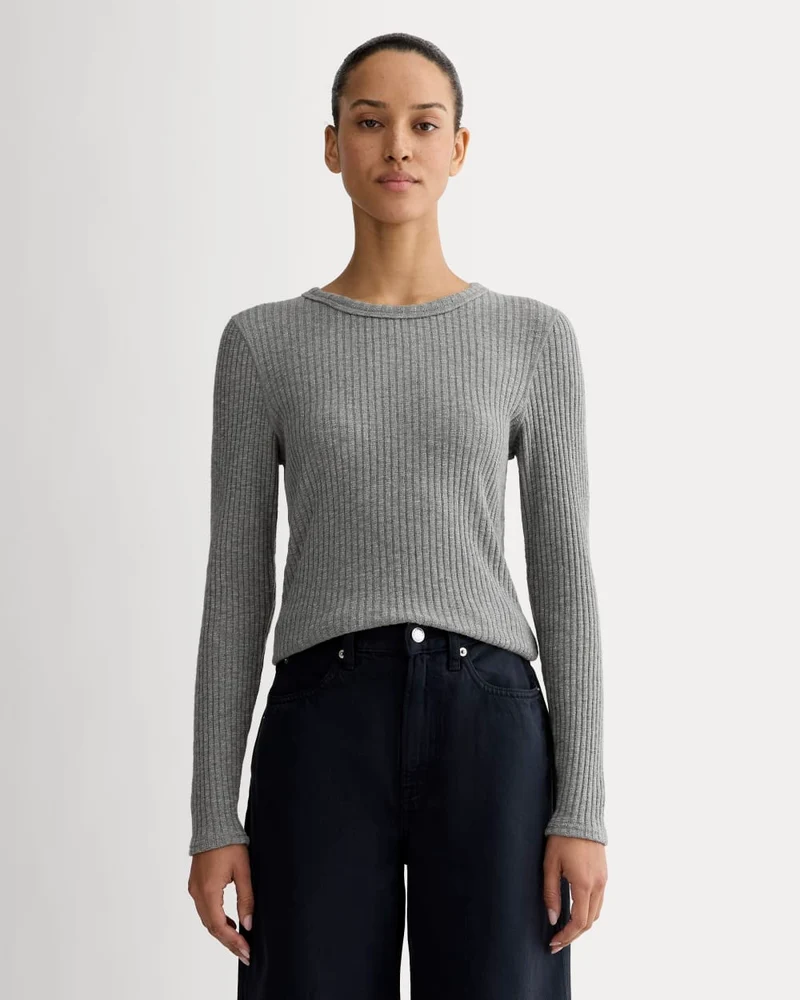 The Cozy Rib Long-Sleeve Tee | Mid Heather Grey
