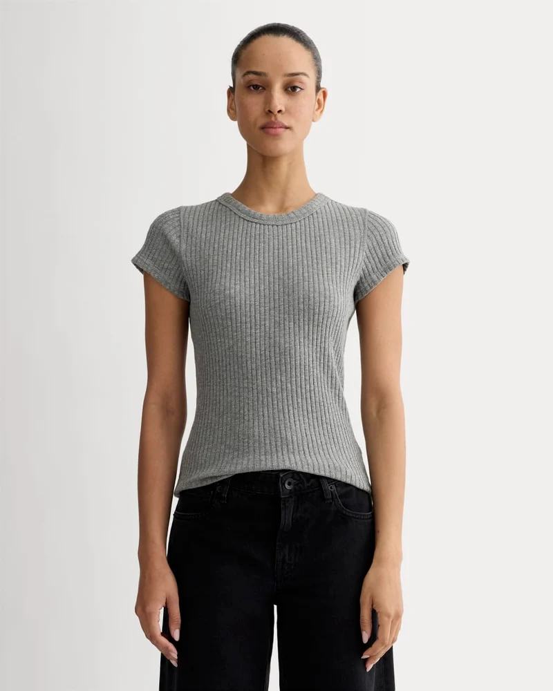 The Cozy Rib Tee | Mid Heather Grey