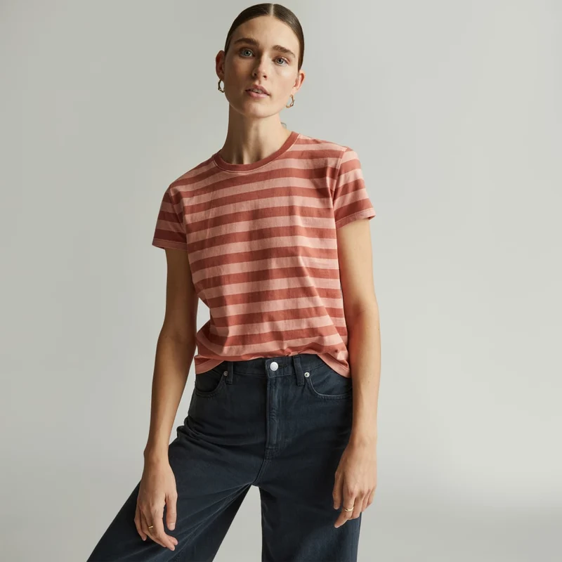 The Box-Cut Tee in Essential Cotton | Redwood Stripe | No Pocket