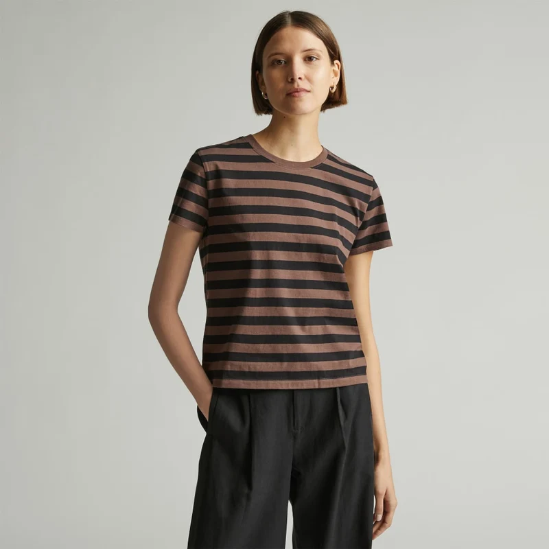 The Box-Cut Tee in Essential Cotton | Chocolate Brown / Black | No Pocket