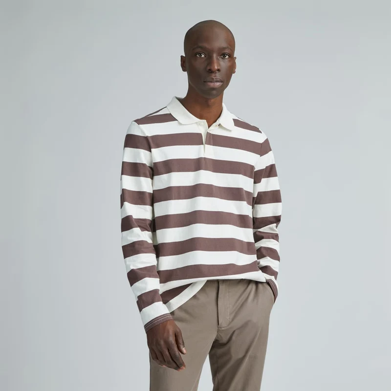 The Premium-Weight Rugby Shirt | Chocolate Brown / Canvas Tan