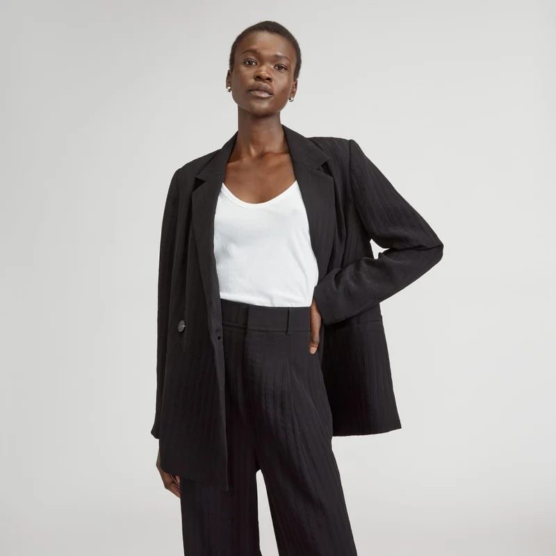The Drapey City Stripe Blazer | Black