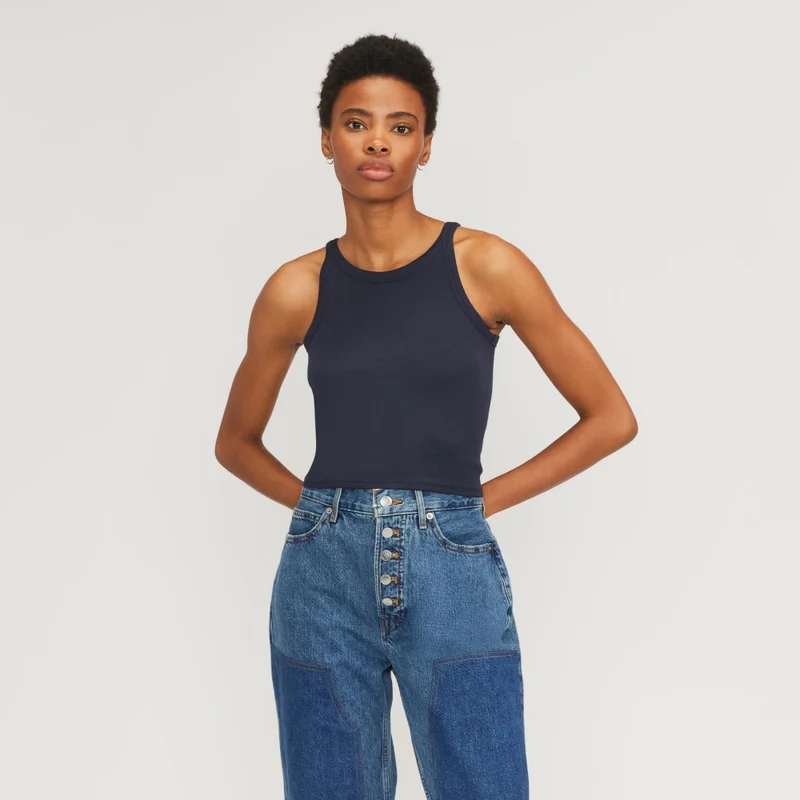 The Supima® Micro-Rib Cropped Tank | Navy