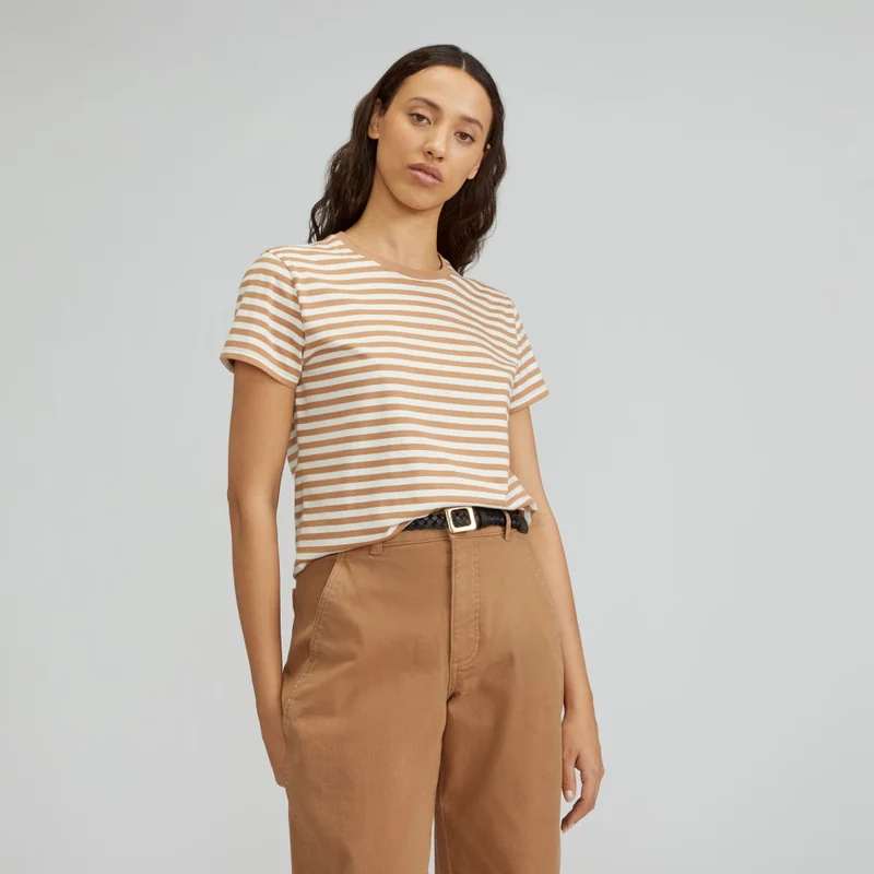 The Box-Cut Tee in Essential Cotton | Caramel / Canvas Tan | No Pocket