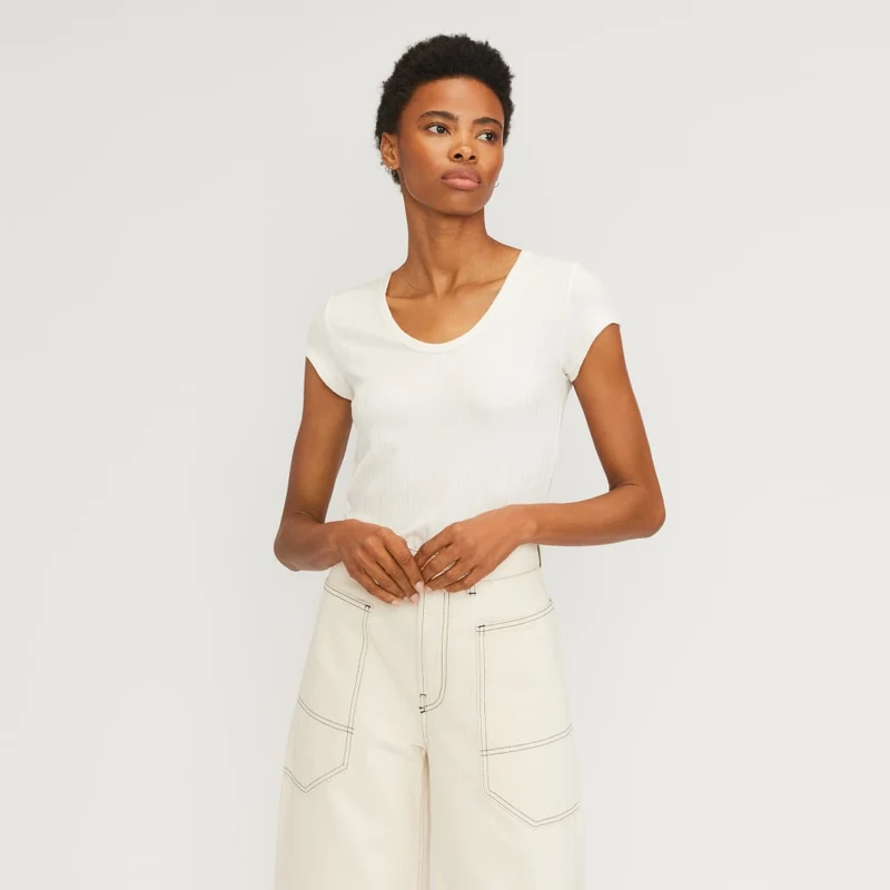 The Rib Soft Knit Scoop-Neck Tee | Bone