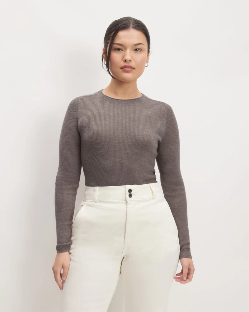 The Long-Sleeve Sweater Tee in Ultrasoft Merino | Heather Cocoa