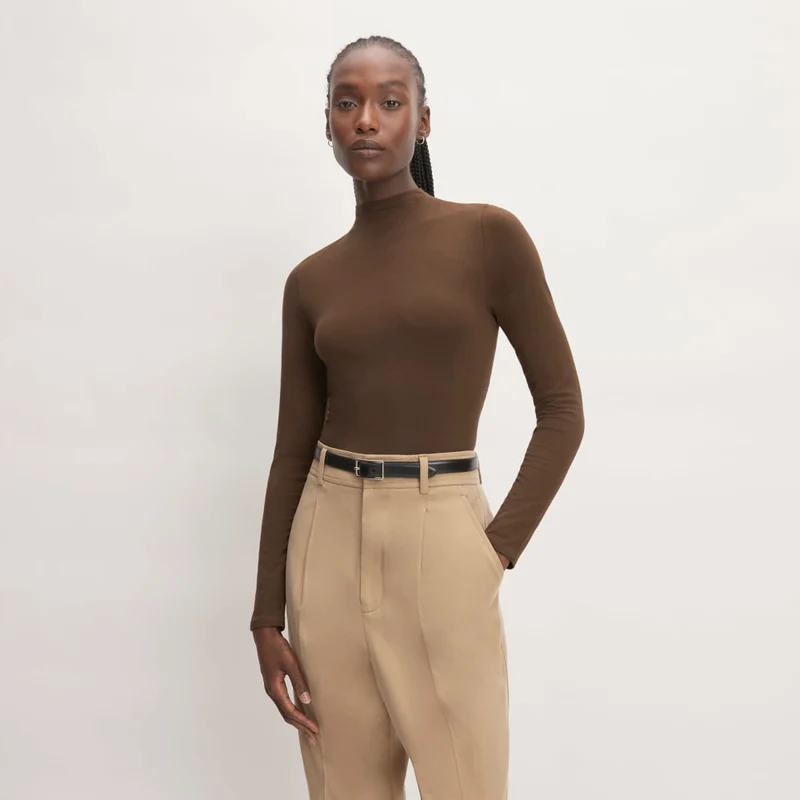 The Supima® Form Funnel Neck Tee | Cocoa