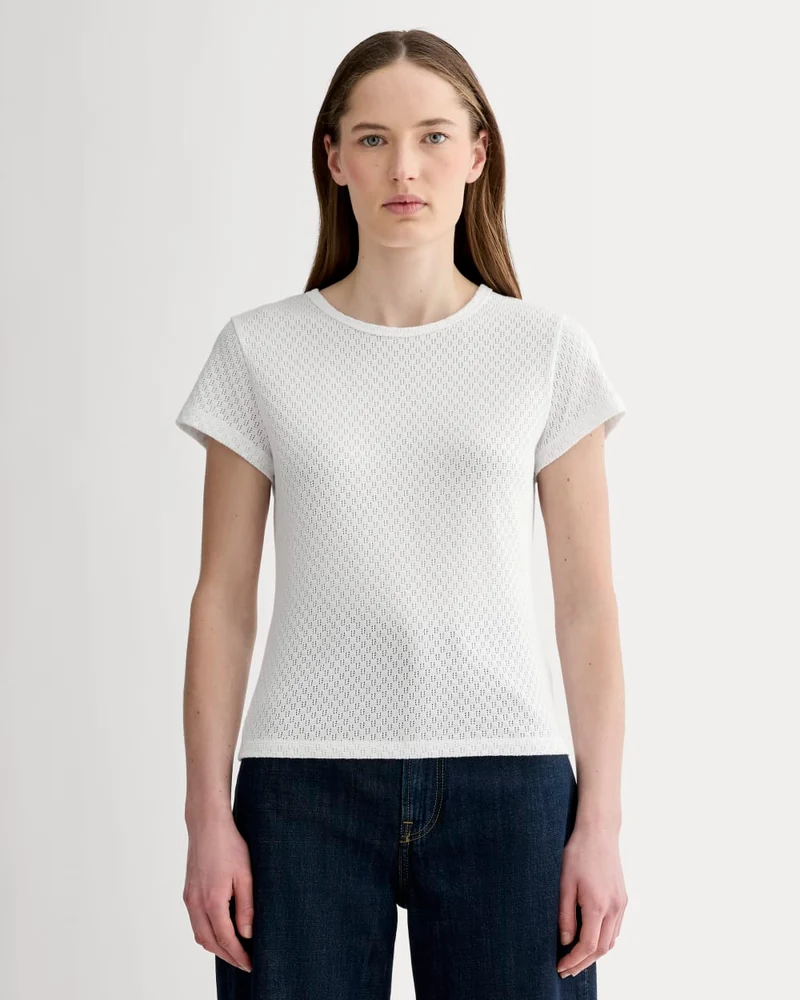 The Pointelle Short-Sleeve Tee | White