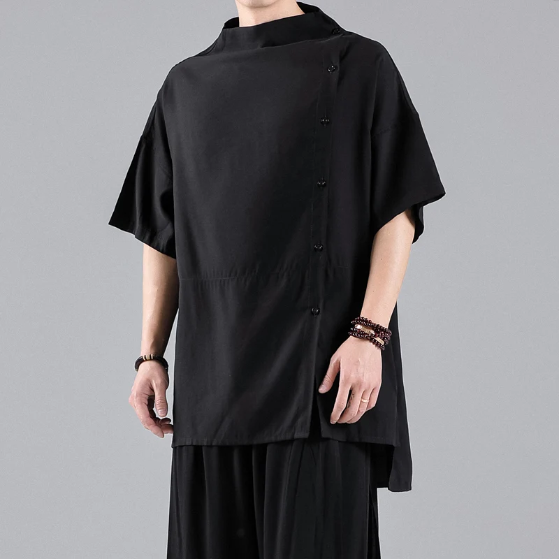Stijlvolle heren zomer katoenen linnen zwarte T-shirt blouse