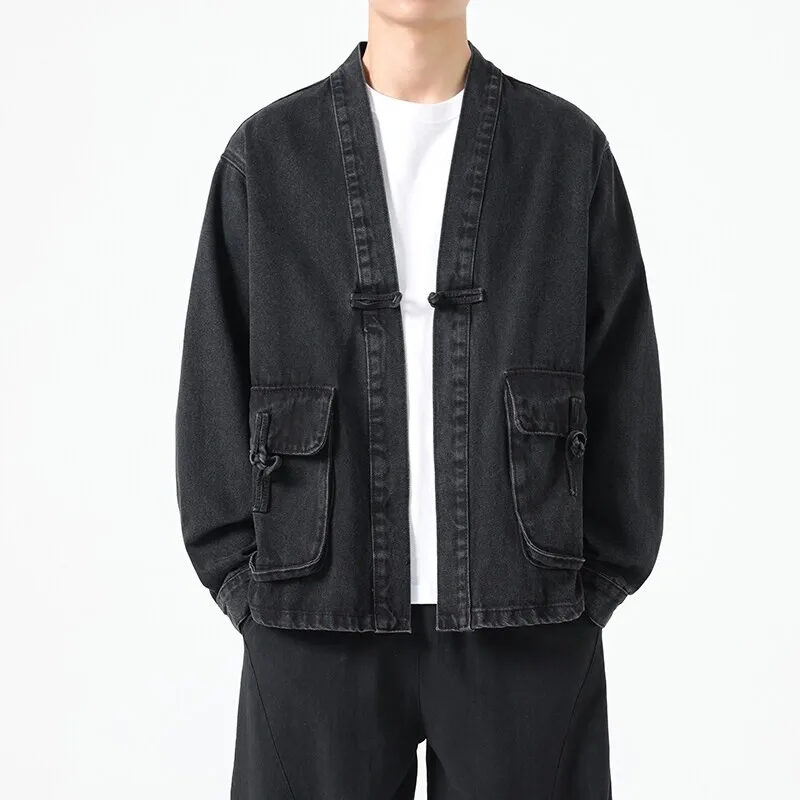 Mode Heren Denim Jas Katoenen Cardigan Jas