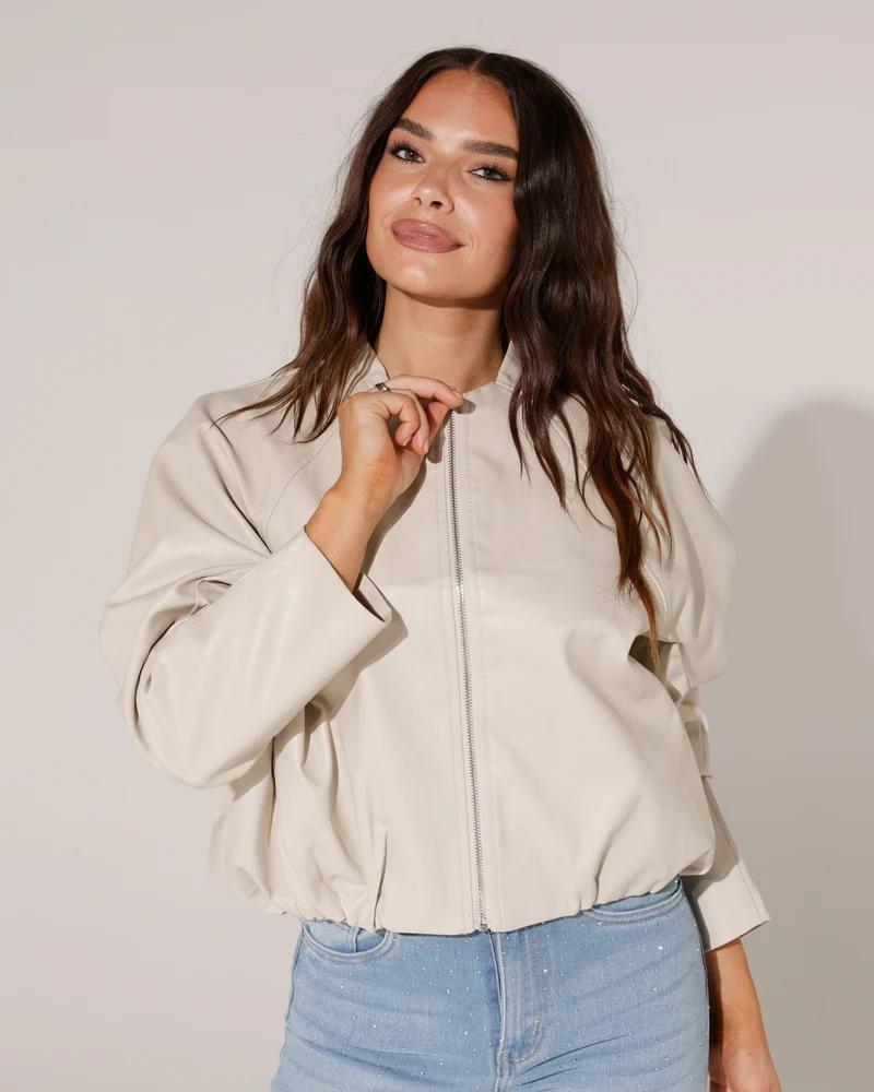 Leatherlook bomberjack Jula Beige