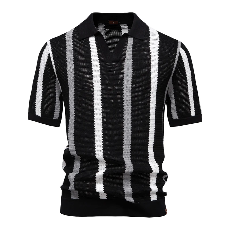 Gestreept geribbeld poloshirt voor heren