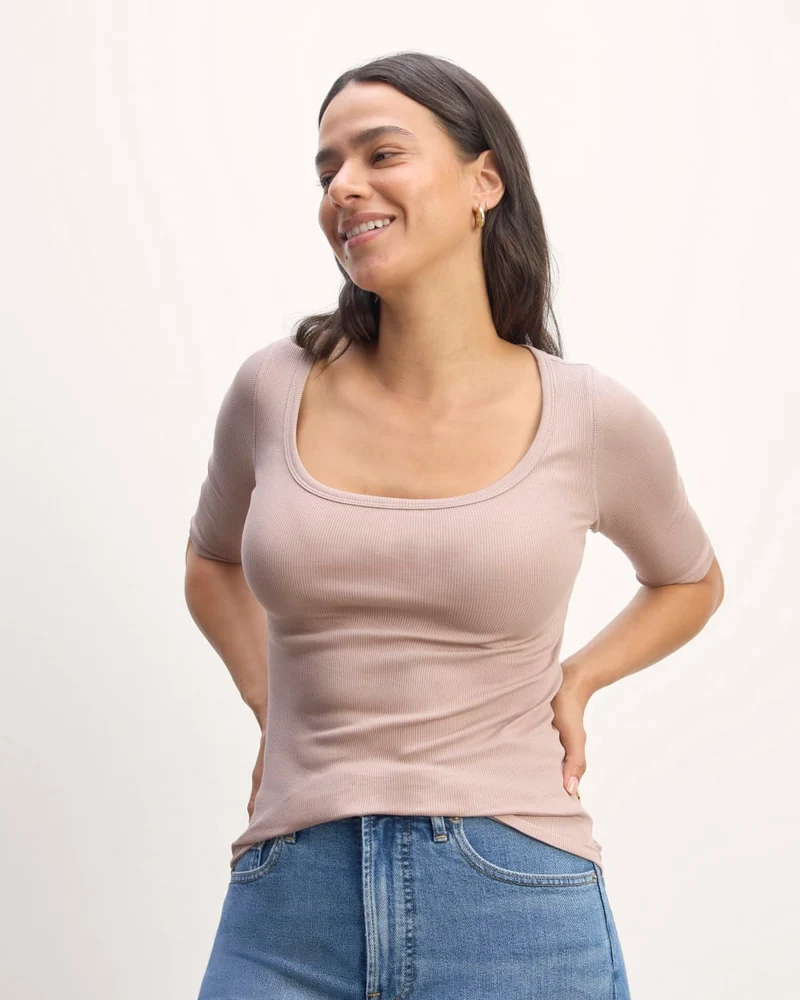 The Luxe Rib Scoop-Neck Tee | Dusty Rose