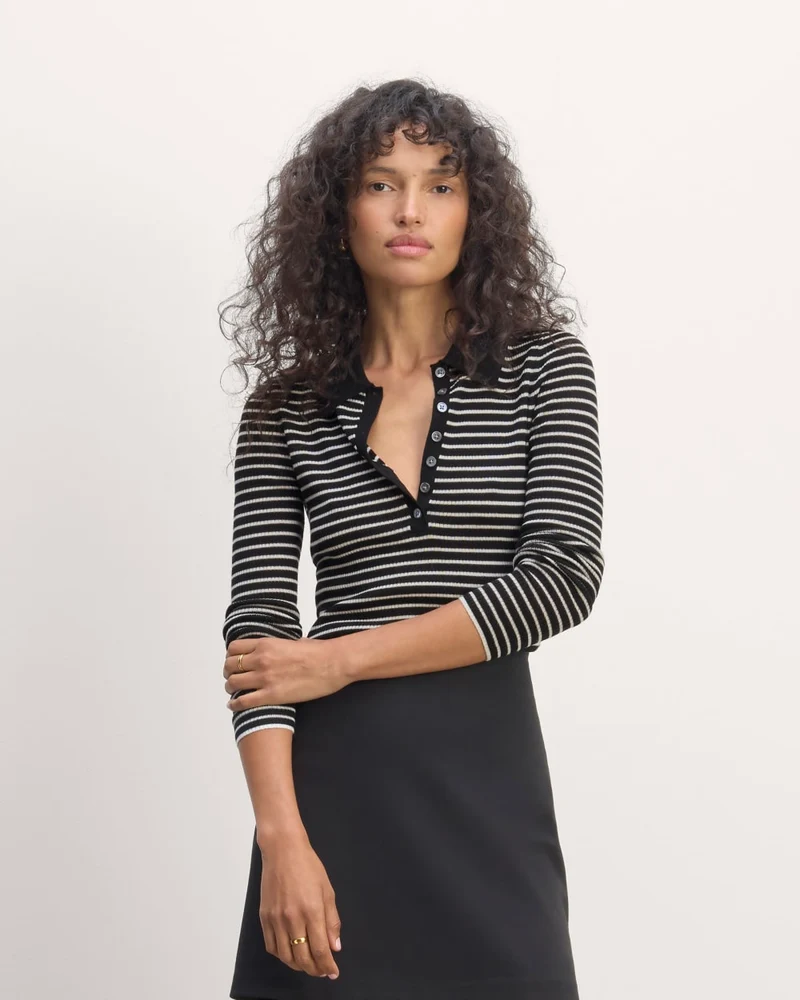 The Polo in Ultrasoft Merino | Black / Bone
