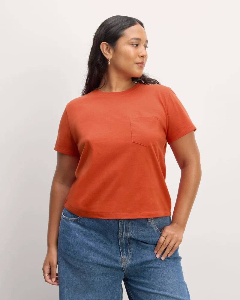 The Box-Cut Tee in Essential Cotton | Poppy Red | Pocket