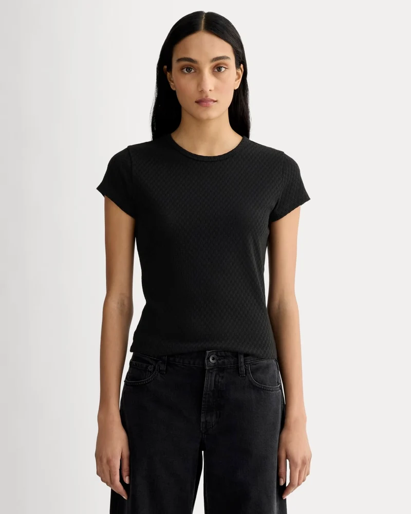 The Pointelle Short-Sleeve Tee | Black