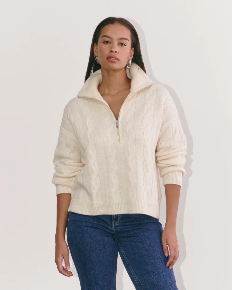 The Cable Half-Zip in Luxe Merino | Bone