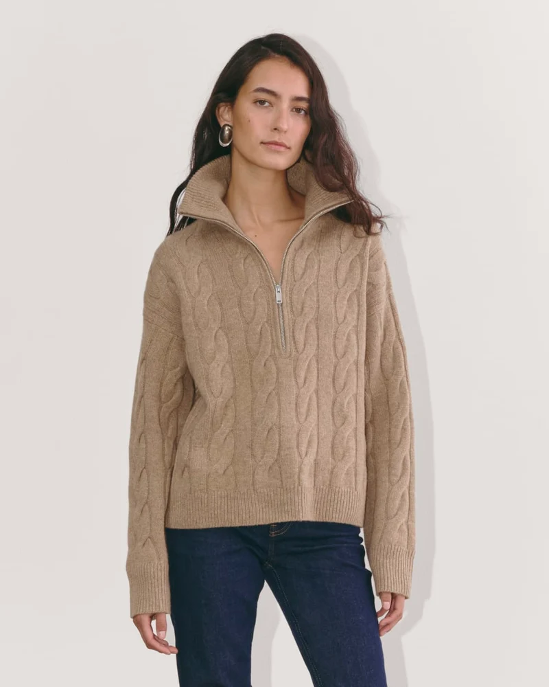 The Cable Half-Zip in Luxe Merino | Oat Melange