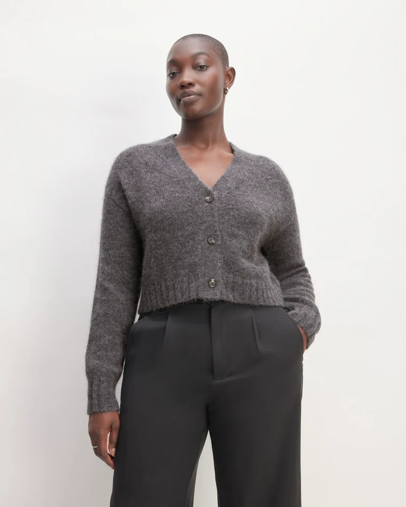 The Alpaca V-Neck Cropped Cardigan | Dark Charcoal
