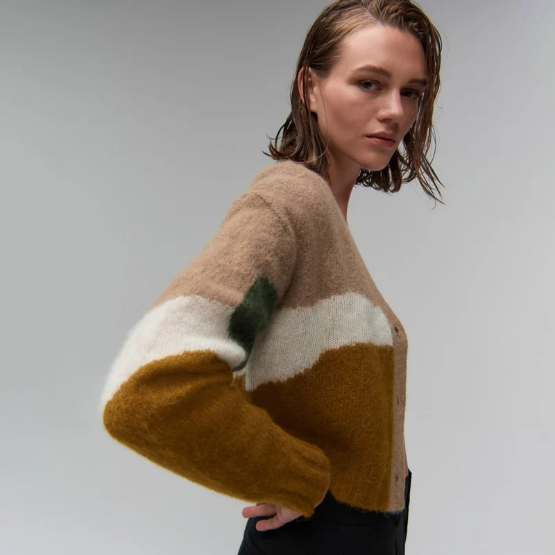 The Alpaca V-Neck Cropped Cardigan | Neutral Camo