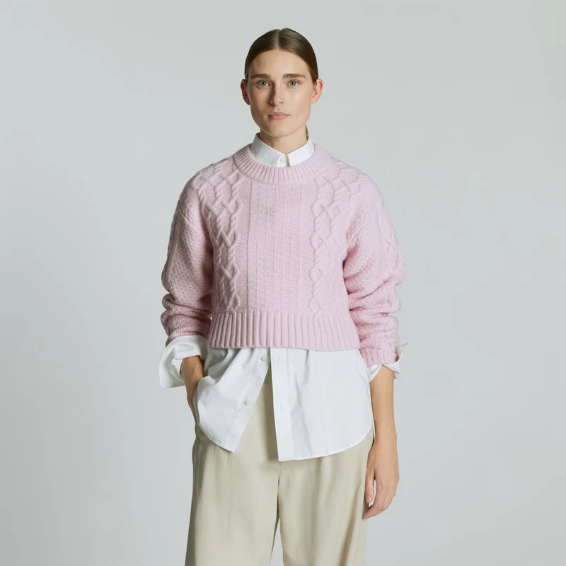 The Felted Merino Cropped Cable Sweater | Light Lilac
