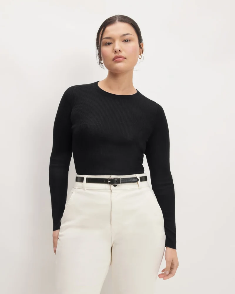 The Long-Sleeve Sweater Tee in Ultrasoft Merino | Black
