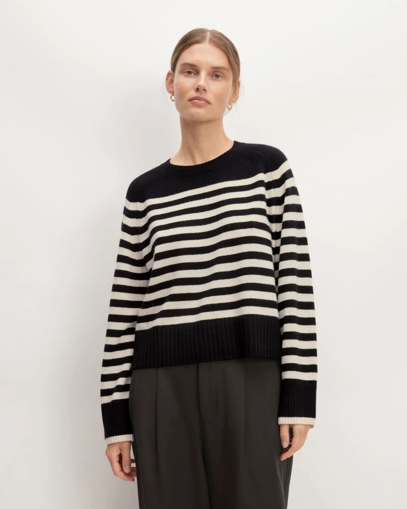 The Boxy Crew in Cashmere | Black / Bone