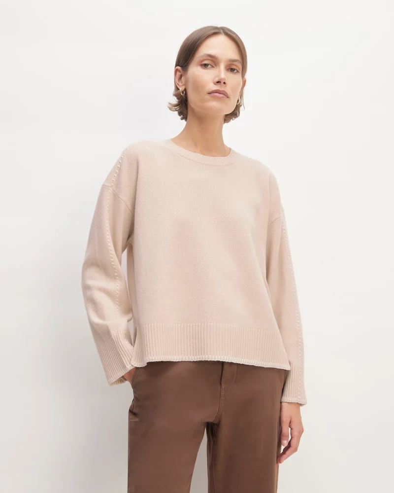 The Good Merino Wool Crewneck Sweater | Buttermilk / White
