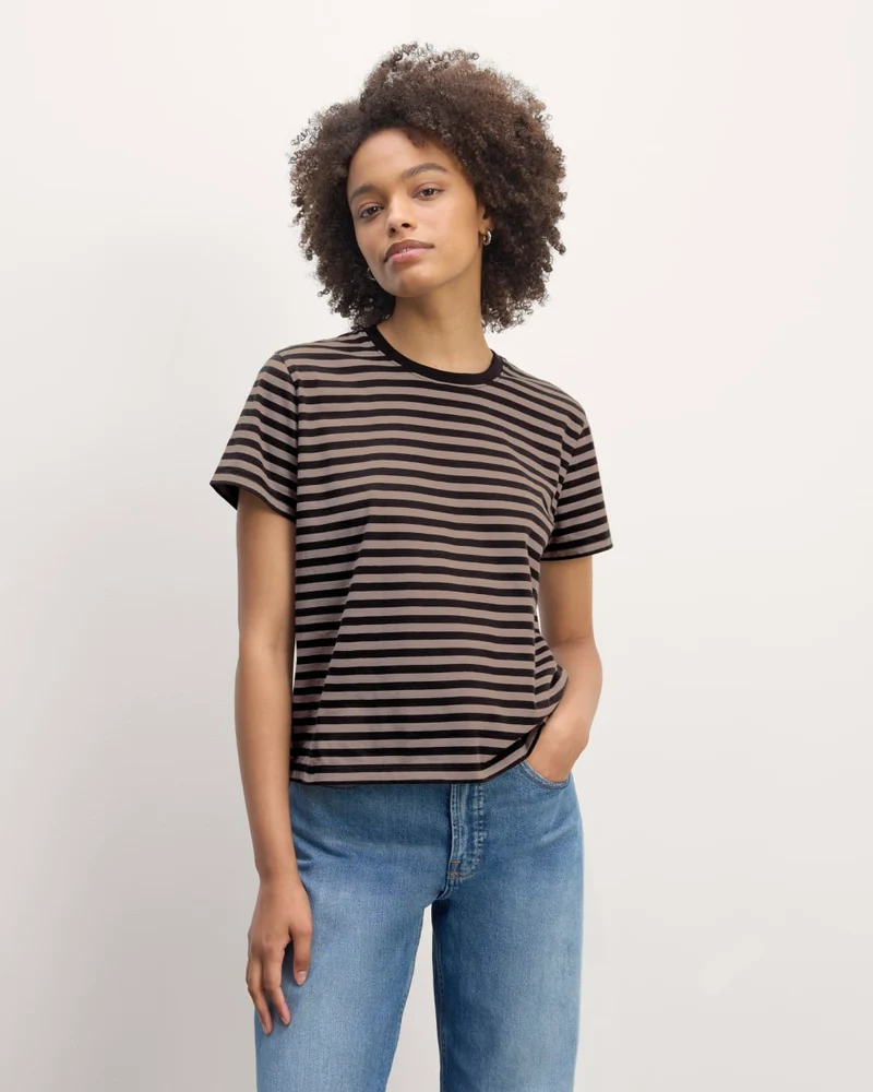 The Box-Cut Tee in Essential Cotton | Artist Clay / Black | No Pocket
