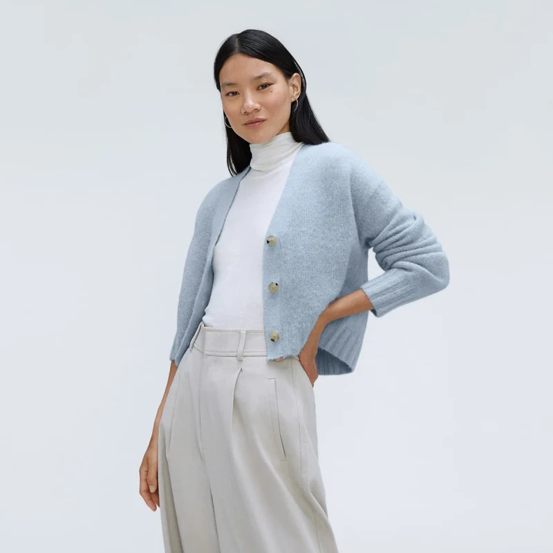 The Alpaca V-Neck Cropped Cardigan | Mist