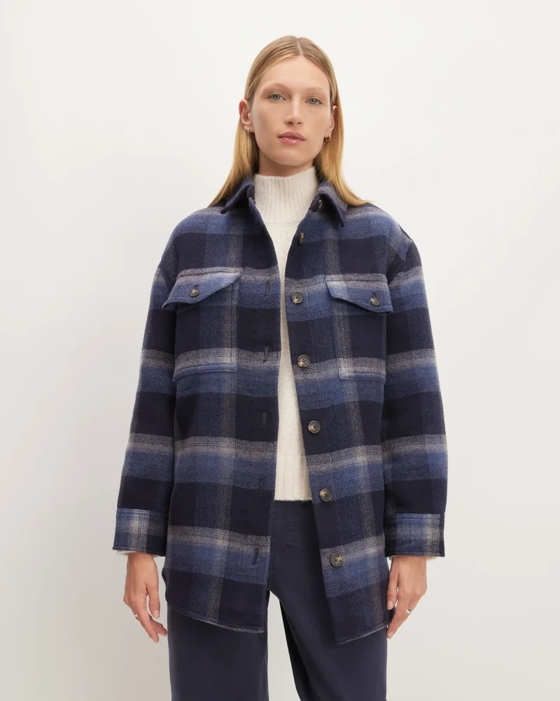 The Italian ReWool® Oversized Shirt Jacket | Navy / Shadow Plaid