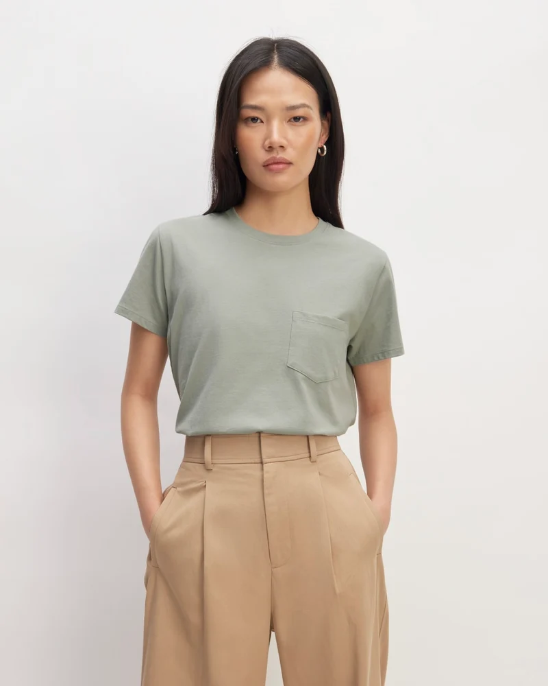 The Box-Cut Tee in Essential Cotton | Sage Green | Pocket