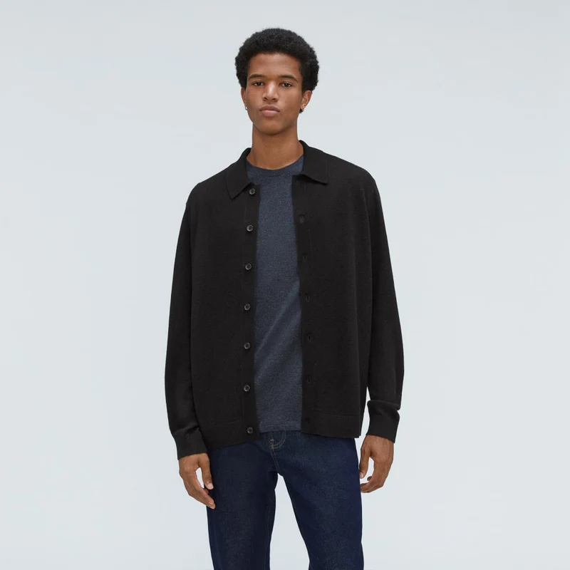 The Merino-Blend Sweater Polo | Black