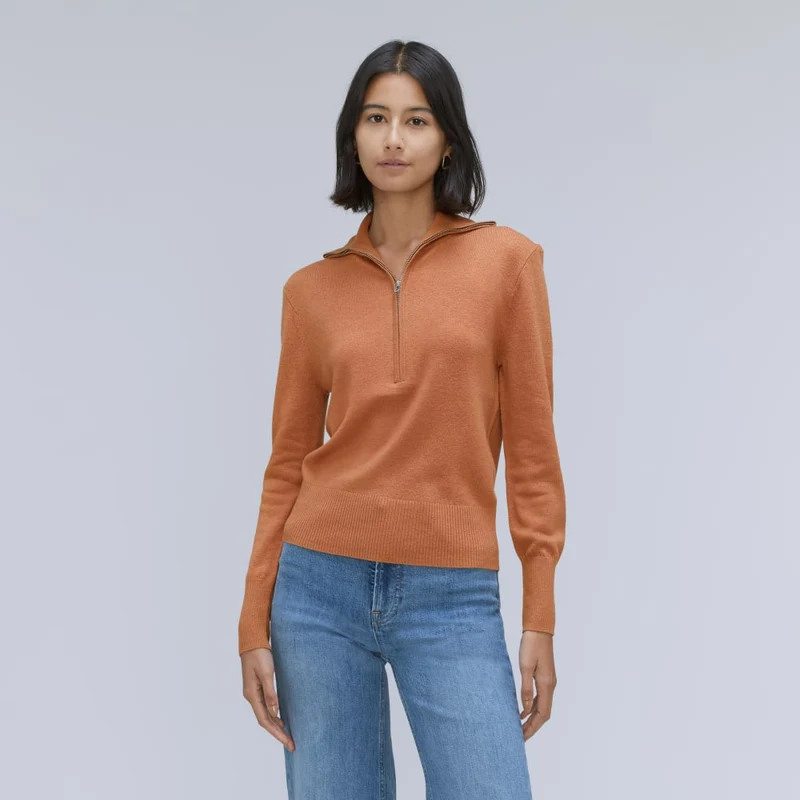 The Luxe Merino Half-Zip Sweater | Tawny Brown