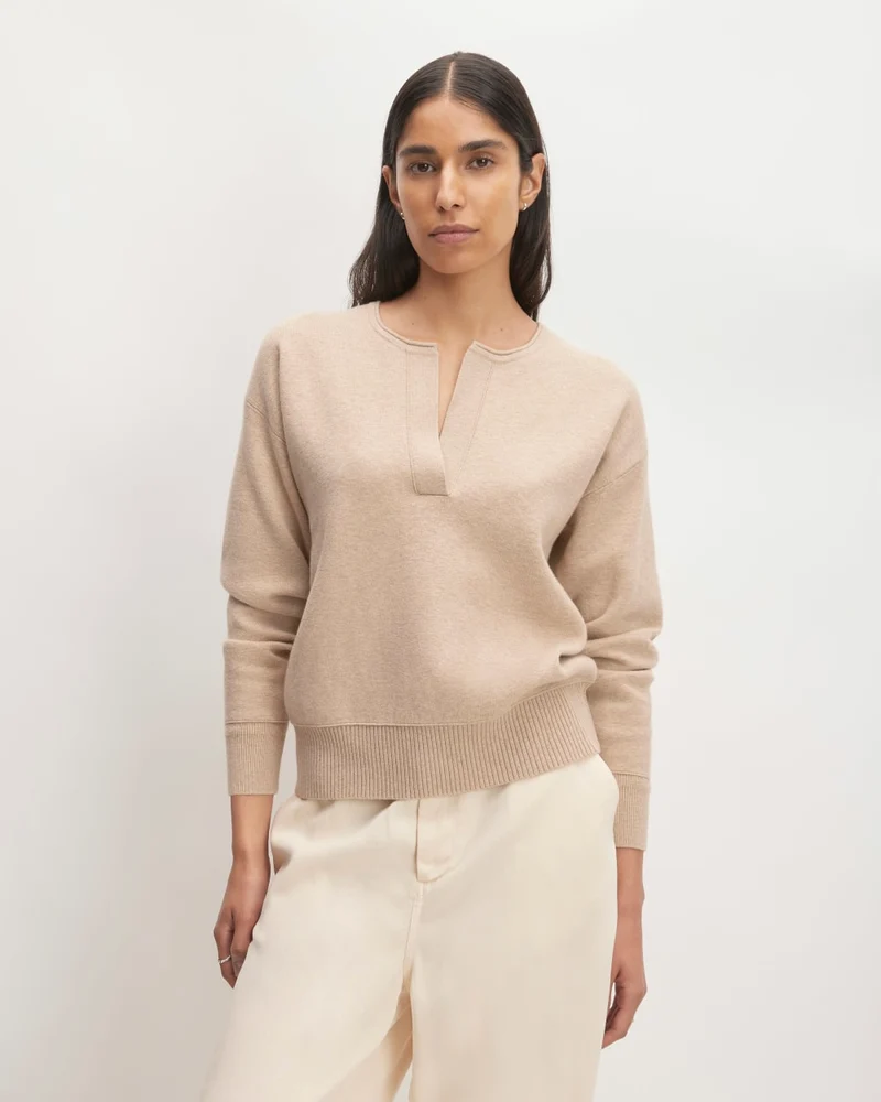 The Cotton-Merino Vintage Henley | Warm Oat Heather
