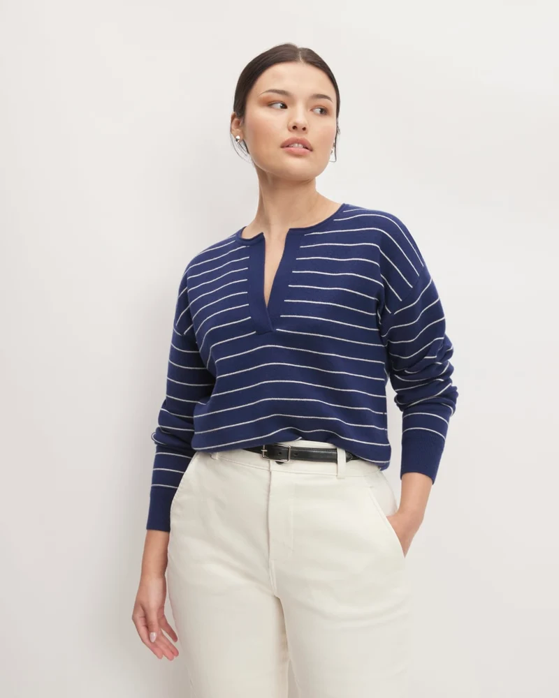 The Cotton-Merino Vintage Henley | Bright Navy / Canvas