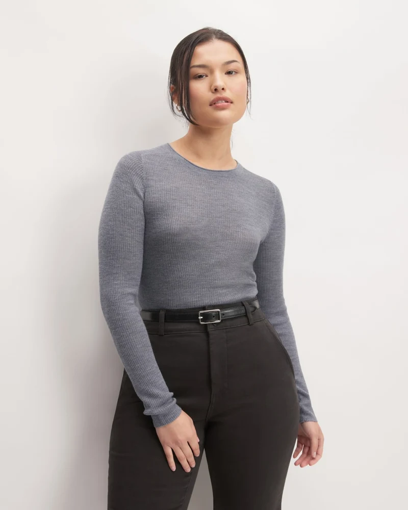The Long-Sleeve Sweater Tee in Ultrasoft Merino | Heather Mid Grey