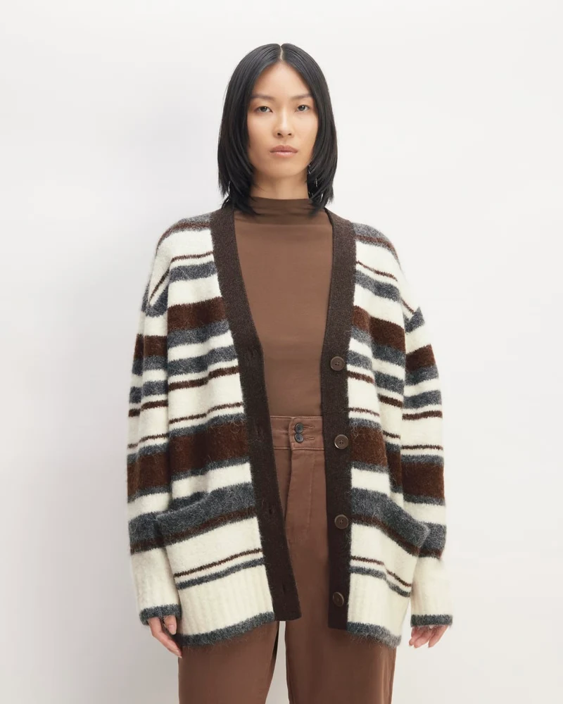 The SuperFuzz Alpaca Cardigan | Bone / Hot Fudge / Heather Charcoal