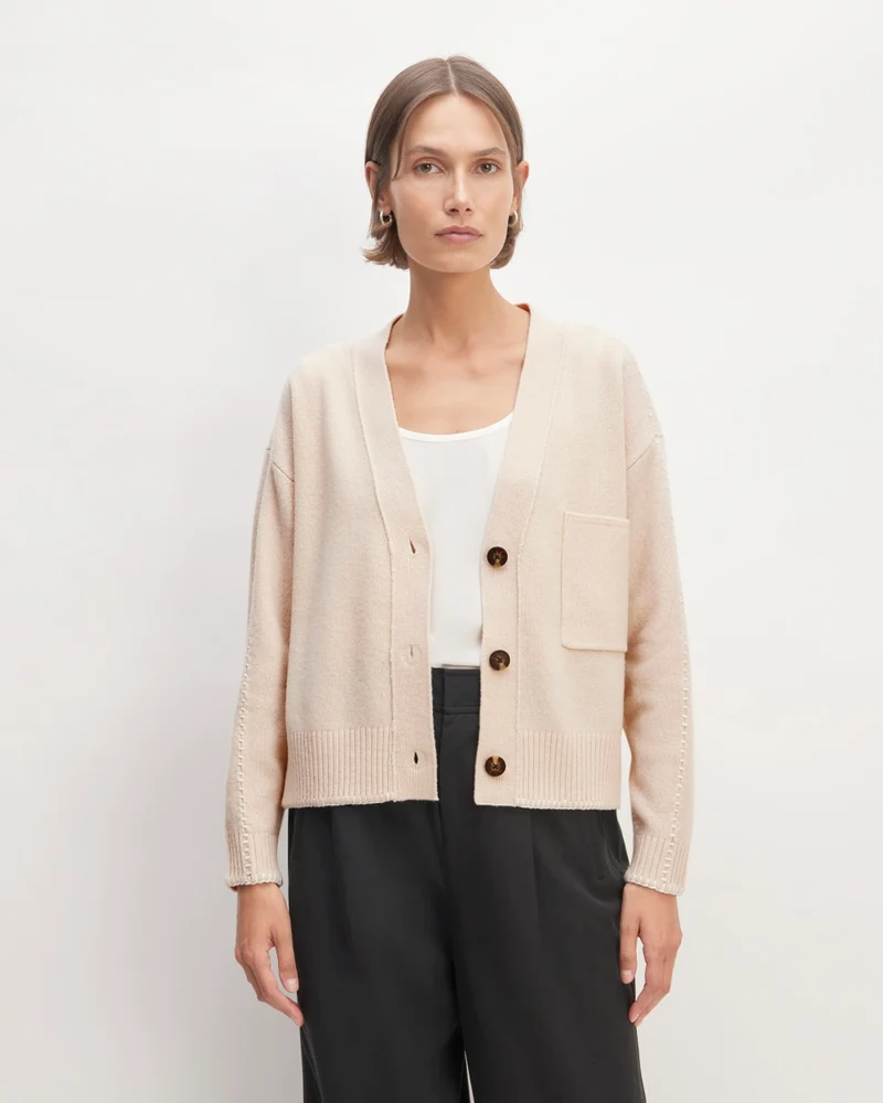 The Good Merino Wool Cardigan | Buttermilk / White