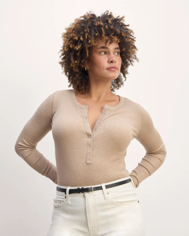 The Luxe Rib Henley | Heathered Tan