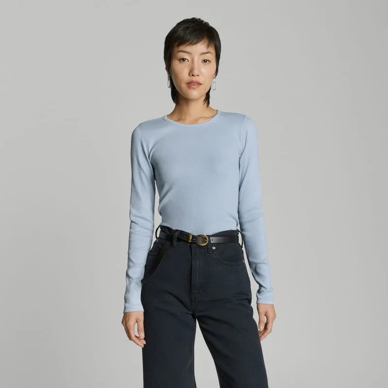 The Pima Micro-Rib Long-Sleeve Crew | Mist