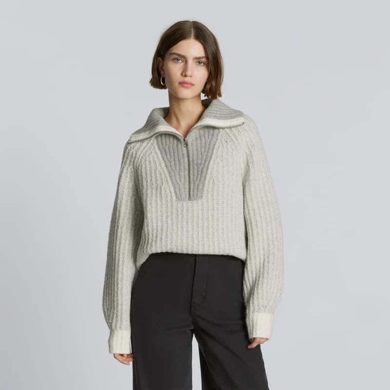 The Luxe Teddy Oversized Half Zip Sweater | Canvas Tan / Heather Grey