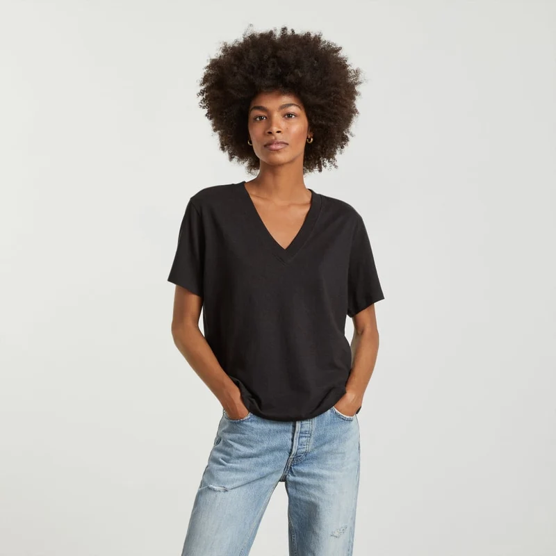The Vintage V-Neck Hemp Tee | Black