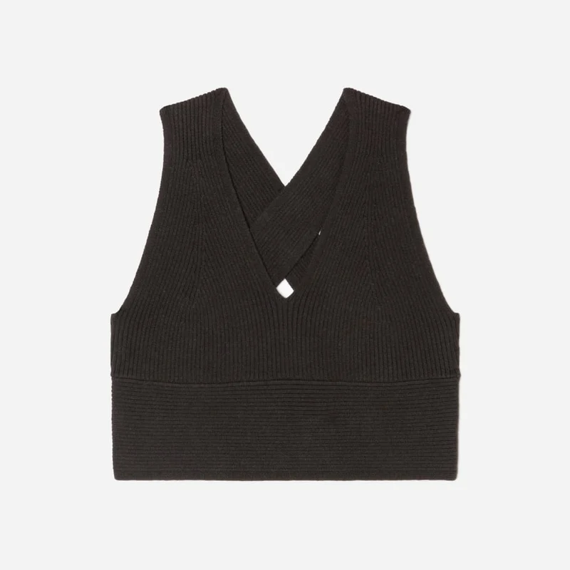 The Cross-Back Cropped Sweater Top | Black