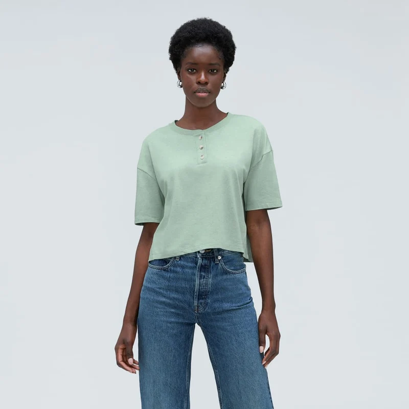 The Vintage Henley Hemp Tee | White Sage